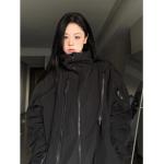 Vestes vintage d'automne noires imperméables coupe-vents à capuche Taille L look streetwear pour femme 