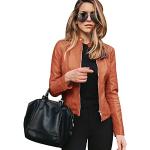Vestes en cuir orange en cuir synthétique coupe-vents à col montant Taille XL look fashion pour femme 