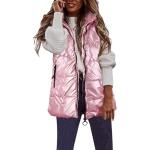 Vestes de ski rose pastel à carreaux en velours imperméables à capuche sans manches Taille L look fashion pour femme 