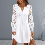 Robes d'été blanches en fibre synthétique minis à manches longues à col en V Taille 3 XL plus size look casual pour femme 