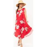 Robes fleuries rouges à fleurs en soie midi sans manches Taille XL look fashion pour femme 