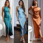 Robes de cocktail marron clair en fibre synthétique sans manches Taille XL look fashion pour femme 