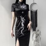 Robes de soirée longues noires à manches courtes Taille 3 XL plus size look gothique pour femme 