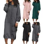Robes sweat d'automne gris foncé en fibre synthétique à capuche mi-longues à manches longues plus size look sportif pour femme 