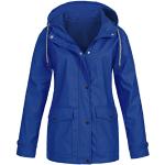 Parkas d'hiver d'automne bleues à rayures imperméables coupe-vents à capuche Taille 4 XL plus size look fashion pour femme 