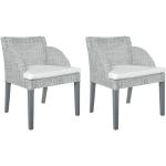 Chaises en bois VidaXL grises en rotin avec coussins en lot de 2 