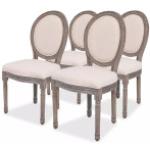 Lot de 4 chaises de cuisine salle à manger avec boutons capitonnés  rembourrée à dossier rond médaillon, pieds en bois massif, crème -  Cdiscount Maison