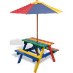 vidaXL Table et bancs de pique-nique avec parasol pour enfants Bois
