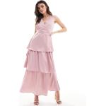 Robes cache-coeur Vila rose bonbon en satin à volants longues Taille XL classiques pour femme 