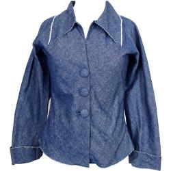 Vintage 70S Mod Utilitarian Blue Denim Jacket Avec Col Surdimensionné &raw Hem | Taille Des Femmes Petite S