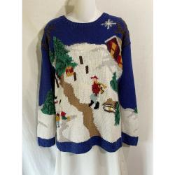 Vintage 80's Ann Winter Snowman Scene Cabin Snowy Day Famille Picturale Jouant Joyeux Noël Party Crewneck Pull Pull Small S
