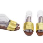 Sandales dorées en caoutchouc en cuir Pointure 39 look vintage pour femme 