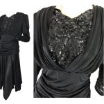 Robes de soirée longues noires en polyester à sequins à manches longues Taille L look vintage pour femme 