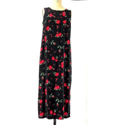 Robe Longue Sans Manches Cottagecore Florale Noire Vintage Des Années 90 Taille M/L