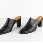 Sandales noires en cuir en cuir avec un talon entre 3 et 5cm look vintage pour femme 