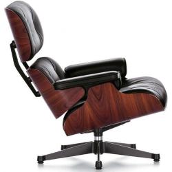 Vitra Fauteuil pivotant Eames Lounge Chair cuir noir nero assise en palissandre santos/84x92x89cm