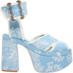 Sandales à talons de créateur Vivienne Westwood bleues à fleurs en toile à franges à bouts ouverts Pointure 38 pour femme 