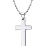VNOX Collier à pendentif simple croix en acier inoxydable pour hommes, avec chaîne cubaine de 60 cm, argent