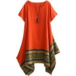 Vogstyle Femme T-Shirt Robe Asymétique Eté Imprimée Chic Décontractés Tunique Tops Orange L
