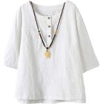 Vogstyle Femmes T-Shirts Coton Lin Chemise Chic Simple Haut Jacquard Tops Tunique Blanc M