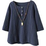 Vogstyle Femmes T-Shirts Coton Lin Chemise Chic Simple Haut Jacquard Tops Tunique Marine Bleu M