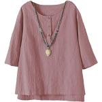Vogstyle Femmes T-Shirts Coton Lin Chemise Chic Simple Haut Jacquard Tops Tunique (X-Large, Rose)