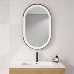 Vygo miroir ovale 80x50cm 6mm avec bord noir, éclairage et chauffage du miroir y compris matériel de fixation - Adema