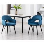 Chaises de salle à manger bleues en velours en lot de 2 modernes 