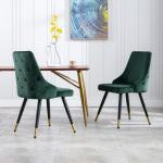 Chaises de salle à manger vertes en velours en lot de 2 modernes 