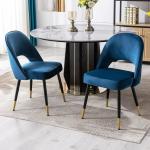 Chaises de salle à manger bleues en velours en lot de 2 modernes 