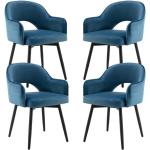 Chaises de salle à manger bleues en velours en lot de 4 modernes 