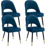 Chaises de salle à manger bleues en velours en lot de 4 modernes 