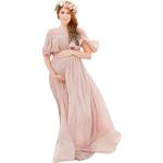 Robes de grossesse été de mariage roses en mousseline à manches longues à col en V Taille L plus size look fashion pour femme 