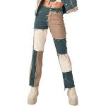 Jeans taille haute verts patchwork Taille S look fashion pour femme 