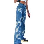 Jeans taille haute bleues foncé à motif papillons Taille S look fashion pour femme 