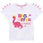 WAWSAM Enfant Bambin Filles Grande Soeur T-Shirt - Dinosaure Manches Courtes Cadeau 100% Coton Promu à la Chemise de Grande Soeur Blanc Impression Coloré T Shirt  (Blanc, 3 Ans)