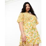 Robes évasées jaunes à fleurs à motif fleurs Taille XL look casual pour femme en promo 