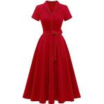 Robes vintage années 50 rouges en nylon avec noeuds midi à manches courtes Taille XL look fashion pour femme 