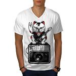 Wellcoda Chat Chaton Roche Étoile Homme T-Shirt à col en V Musica  T-Shirt Graphique