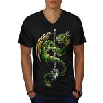 Wellcoda Dragon Masse Cool Fantaisie Homme T-Shirt à col en V Effrayant T-Shirt Graphique