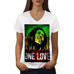 Wellcoda Marley Un Amour Pot Rasta Femme T-Shirt à col en V Rastafari T-Shirt Graphique
