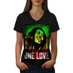 Wellcoda Marley Un Amour Pot Rasta Femme T-Shirt à col en V Rastafari T-Shirt Graphique