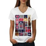 Wellcoda Uni Royaume Amour Femme T-Shirt à col en V Londres T-Shirt Graphique