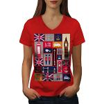 Wellcoda Uni Royaume Amour Femme T-Shirt à col en V Londres T-Shirt Graphique