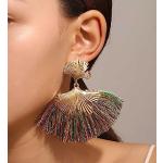 Boucles d'oreilles pendantes de mariage multicolores à pompons look vintage pour femme 