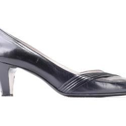 Wide Fit Black Pumps Vintage Heels 80S Wedding Chaussures Plissés Two Tone Shoes Leather Sole Us 9 Uk 6.5 Eu 39.5