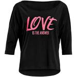 WINSHAPE Damen Ultra leichtes Modal-3/4-Arm Shirt MCS001 mit Neon pinkem „Love is The Answer” Glitzer-Aufdruck, Maillot de Yoga Femme, Schwarz-Neon-Pink-Glitzer, M