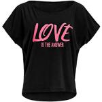 Winshape Damen Ultra leichtes Modal-Kurzarmshirt MCT002 mit Neon pinkem „Love is The Answer” Glitzer-Aufdruck, T-Shirt Femme, Schwarz-Neon-Pink-Glitzer, XXL