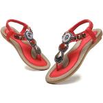 Sandales plates rouges à strass à bouts ouverts Pointure 41 look fashion pour femme 