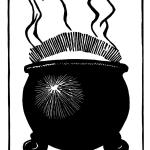 Witch Cauldron Linocut Art Print, A5 Noir Et Blanc Lino Print